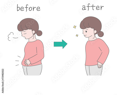 中年女性のダイエットビフォーアフターのイラスト　文字あり