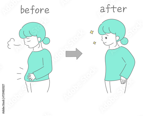 中年女性のダイエットビフォーアフターのイラスト　文字あり