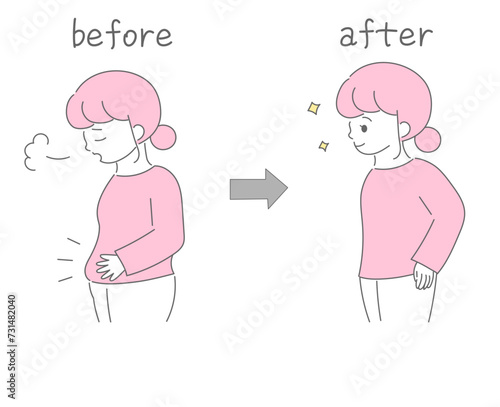 中年女性のダイエットビフォーアフターのイラスト　文字あり