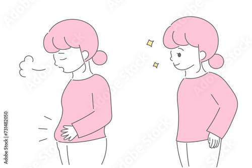 中年女性のダイエットビフォーアフターのイラスト