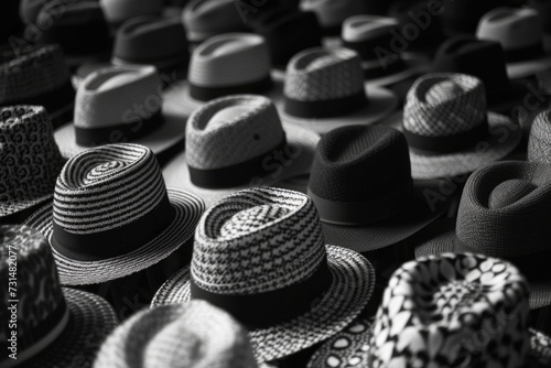 Different hats. Black white background  photo