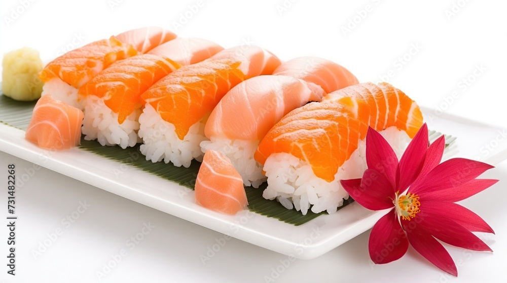 Sushi roll with salmon and eel on white background. Sushi roll with salmon and eel on white background.