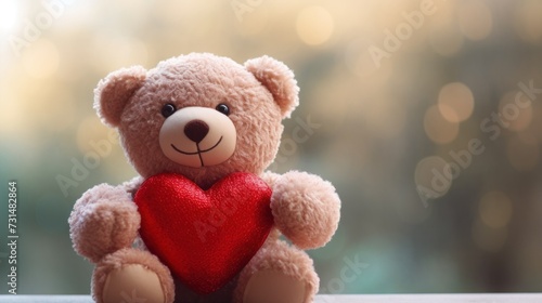 Cute bear toy with red heart, Valentine's day.