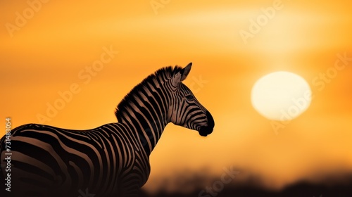 Silhouette of zebra on sunset sky.