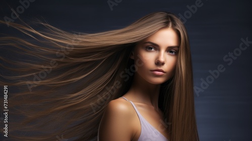 Portrait of beautiful young woman with long healthy hair.