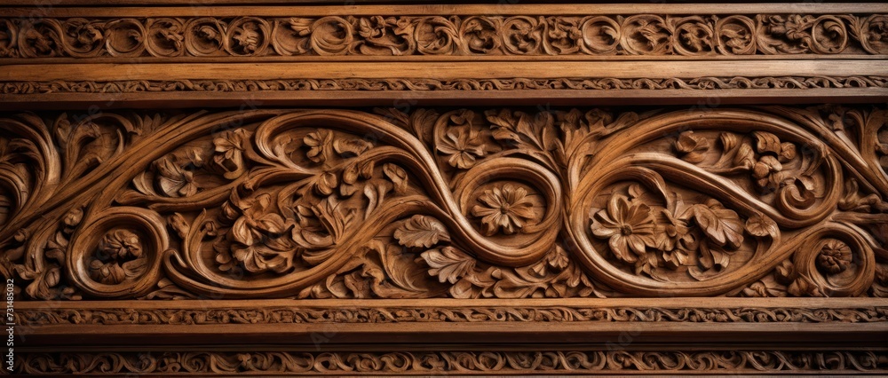 Rustic wooden with intricate carvings, Renaissance style. Rustic wooden with intricate carvings, Renaissance style.