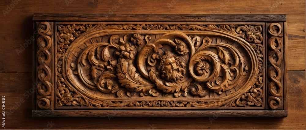 Rustic wooden with intricate carvings, Renaissance style. Rustic wooden with intricate carvings, Renaissance style.