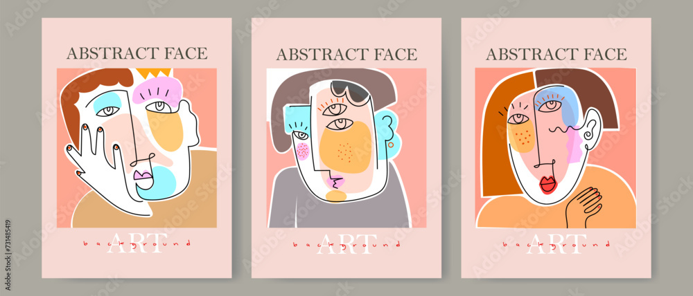 Abstract face portrait art set. Aesthetic modern geometric, doodle, boho decor vector illustration. Collection for decoration, poster, cover, postcard and art print. Abstract face portrait art set. Aesthetic modern geometric, doodle, boho decor vector illustration. Collection for decoration, poster, cover, postcard and art print.