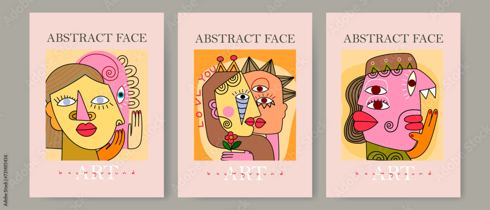 Abstract face portrait art set. Aesthetic modern geometric, doodle, boho decor vector illustration. Collection for decoration, poster, cover, postcard and art print. Abstract face portrait art set. Aesthetic modern geometric, doodle, boho decor vector illustration. Collection for decoration, poster, cover, postcard and art print.