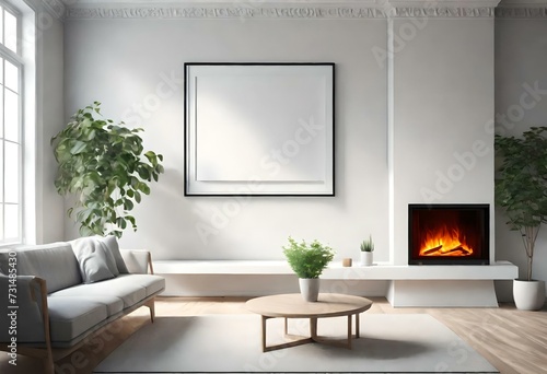 modern living room with Picture frame on wall