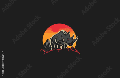 Rhino on mountain vector illustration design