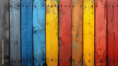 Colorful wooden background, New colorful painted wooden fence on background, Ai generated image