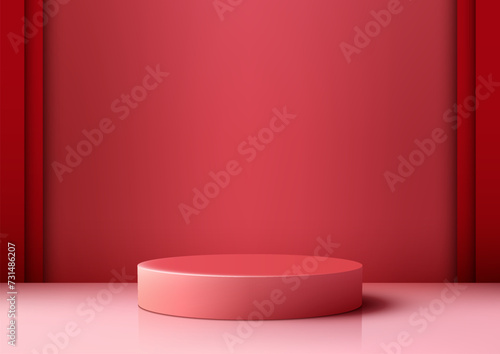 Red Podium Product Mockup, Minimalist Showcase for Valentine's Day