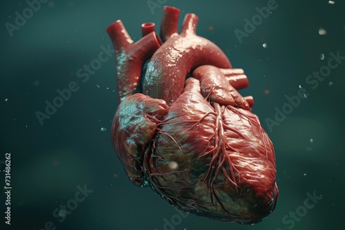 A fascinating image showcasing a human heart floating in water, presenting a close-up view of this vital organ, 3D visualization of a heart, AI Generated