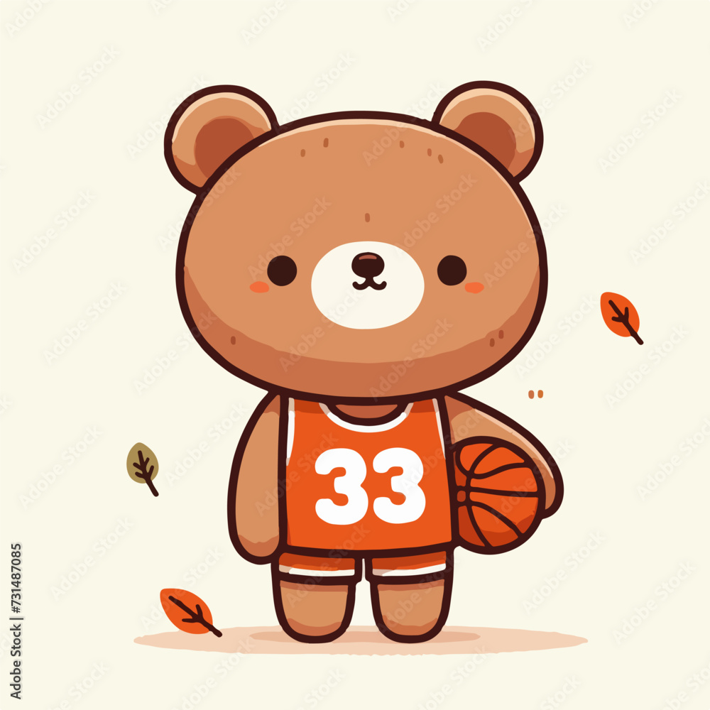 Fototapeta premium sport animal cute bear basketball player carrying a ball wearing a uniform vector illustration