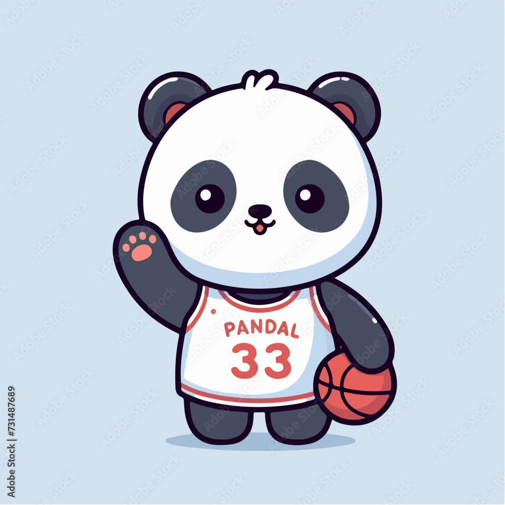 Naklejka premium sport animal cute giraffe basketball player waving hand vector illustration