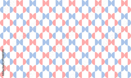 half circle, half dot of blue and pink abstract arrange on white background repeat seamless design for fabric print or wallpaper checkerboard 