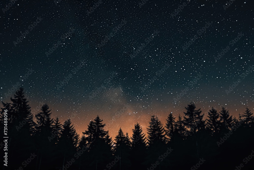 A captivating photo featuring a night sky filled with countless stars shining above a forest of tall trees, A blanket of stars over a darkened forest, AI Generated