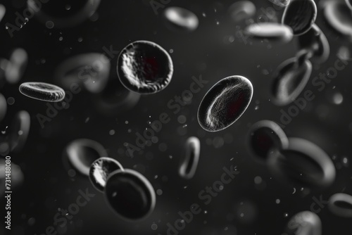 A collection of various black and white objects effortlessly floating together in the atmosphere, A black & white minimalist view of blood cells, AI Generated