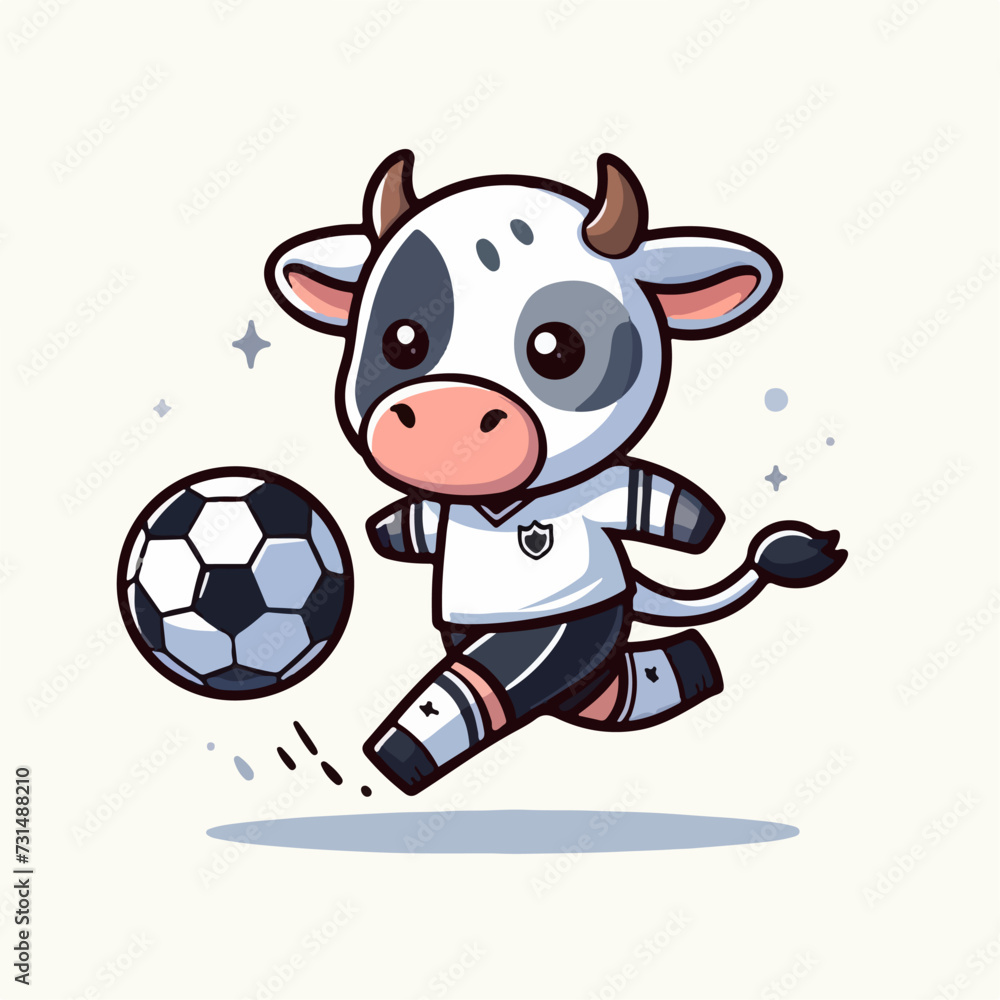 sport animal cute cow football player playing ball vector illustration sport animal cute cow football player playing ball vector illustration