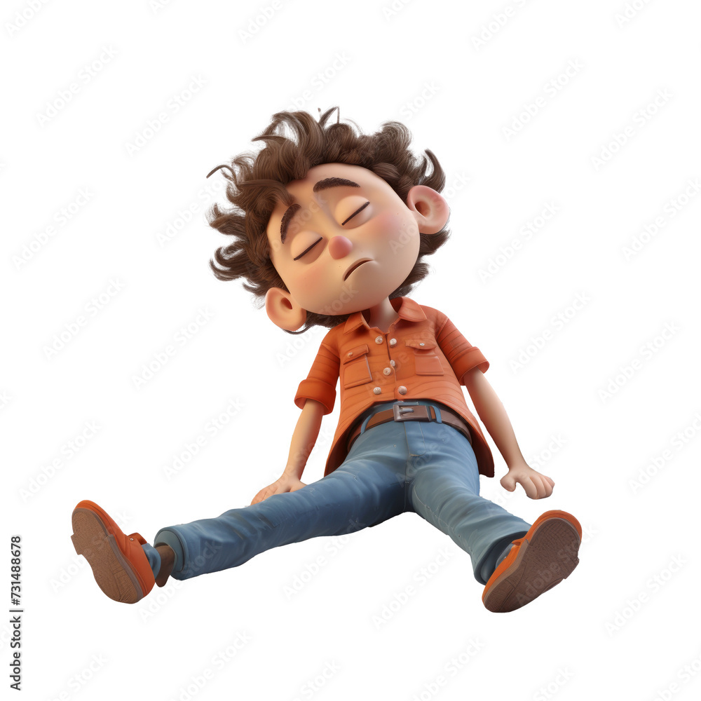 The 3D animation character depicts a little boy with curly messy hair who has fallen asleep, conveying a sense of innocence and tranquility in his slumber. The 3D animation character depicts a little boy with curly messy hair who has fallen asleep, conveying a sense of innocence and tranquility in his slumber.