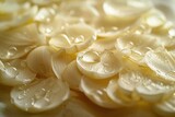 Close-up Fresh Onion Slices with Oil Droplets. 
