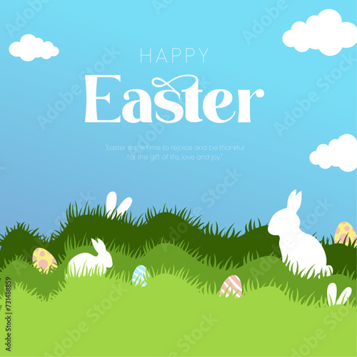Easter poster and banner template with Easter eggs on light green background. Greetings and presents for Easter Day . vector illustration.