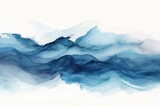 A captivating painting of serene blue waves gently crashing against a clean white background, A bundle of watercolor strokes emulating Japanese Zen art, AI Generated