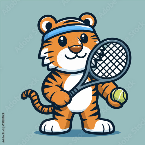 sport animal cute tiger tennis player vector illustration