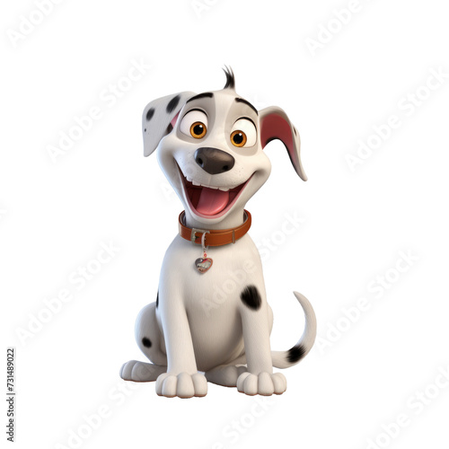 The 3D animation character portrays a joyful dog with a big smile  radiating happiness and positivity.