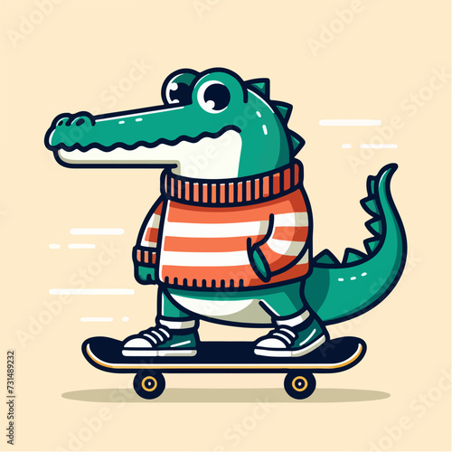 sport animal cool crocodile on a skate board vector illustration