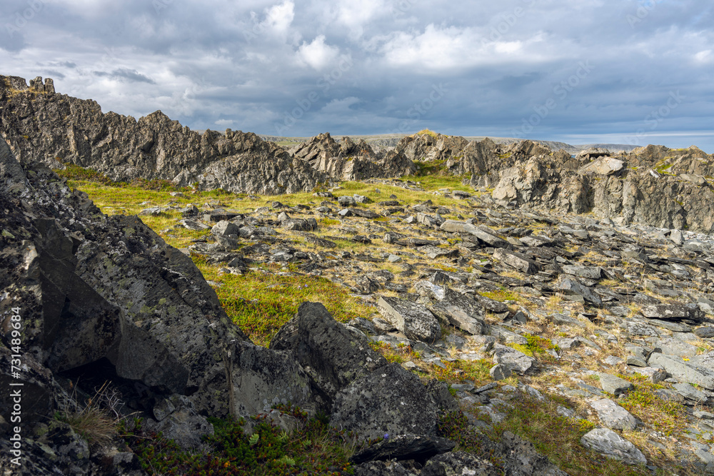Rugged terrain at the coast of the Barents Sea, Northern Norway