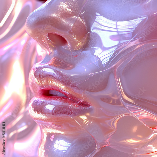 AI art, metallic texture lips　メタリックな質感の唇