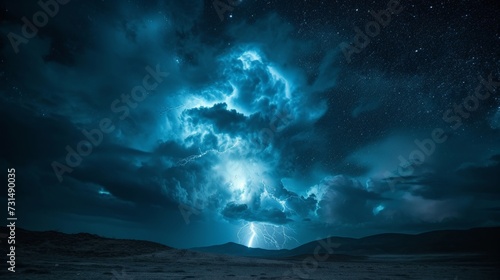 Thunders in night sky long exposure