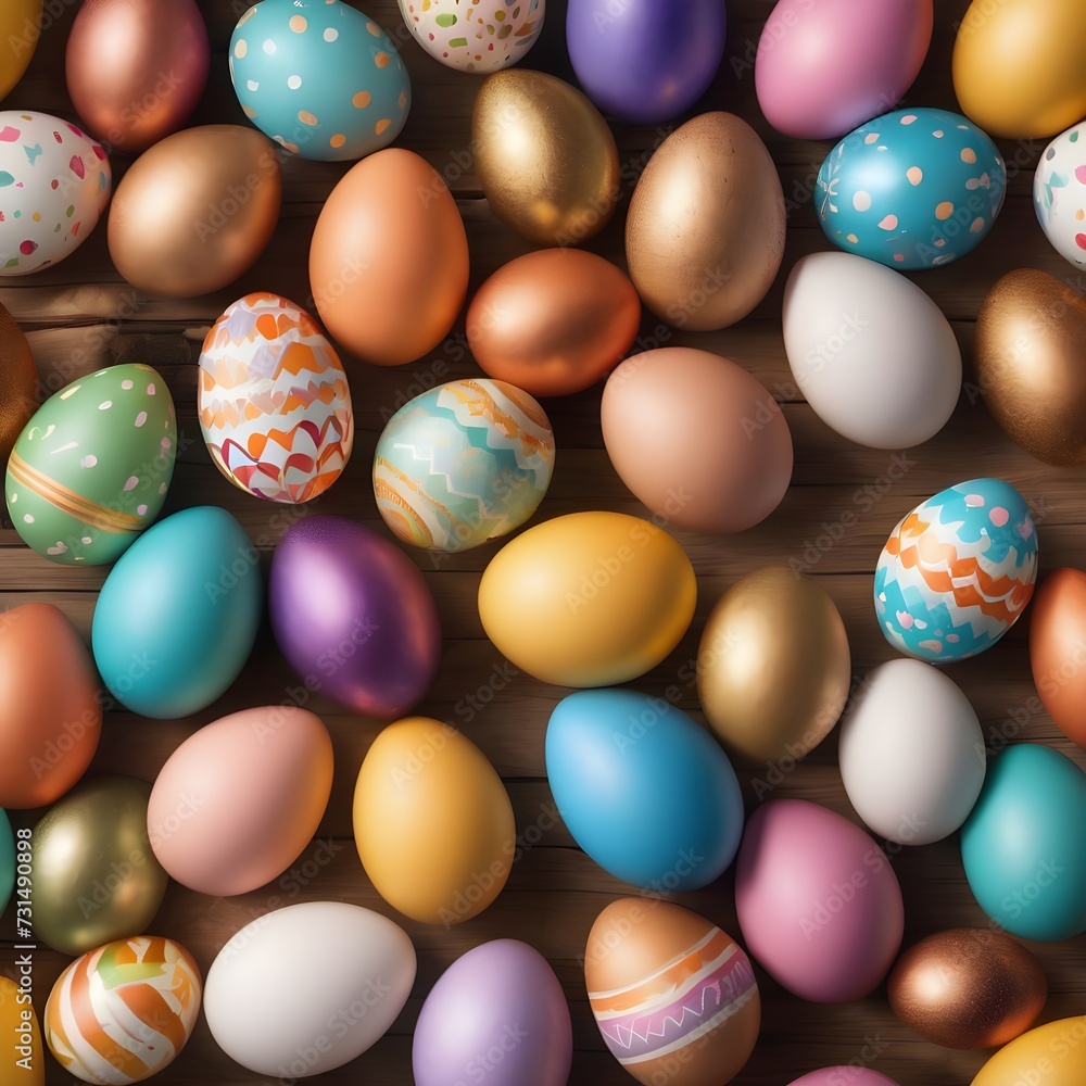 Easter eggs on wood background