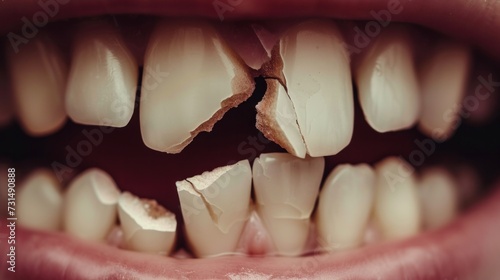 broken teeth cracked teeth tooth fractures mouth and teeth health concept various dental diseases    photo