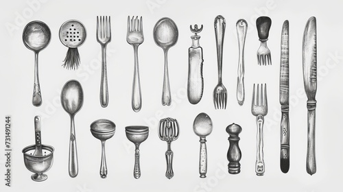 hand drawn cutlery set 