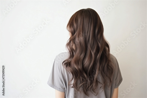 Woman with long dark-brown wave perm hairstyle photo