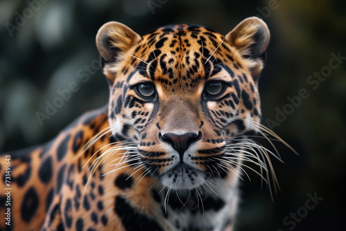 Beautiful spotted leopard outdoors, wild predatory animal looking at camera © Sergio