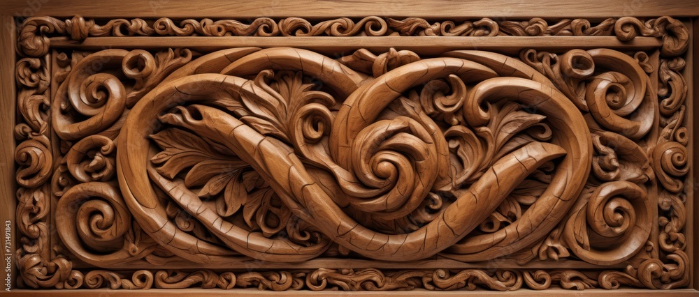 Rustic wooden with intricate carvings, Renaissance style.