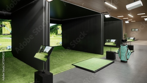 Indoor golf simulator 3d rendering photo