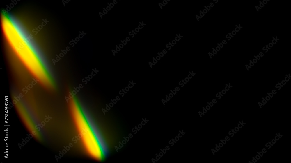 Iridescent highlights on a black background. to overlay and create a bright, sunny and interesting picture