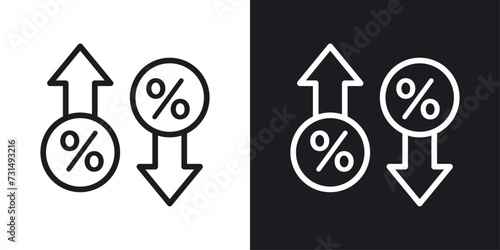 High and Low Percent arrow icon designed in a line style on white background.