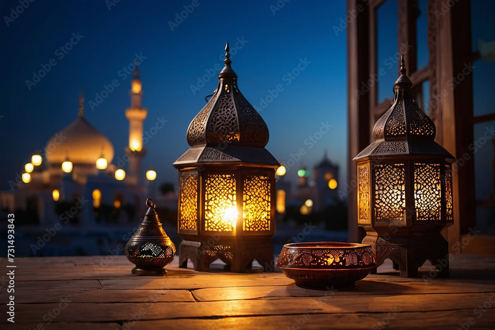 Ramadan Kareem & Eid Mubarak: Mosque Lamp in the Evening Ramadan Kareem & Eid Mubarak: Mosque Lamp in the Evening