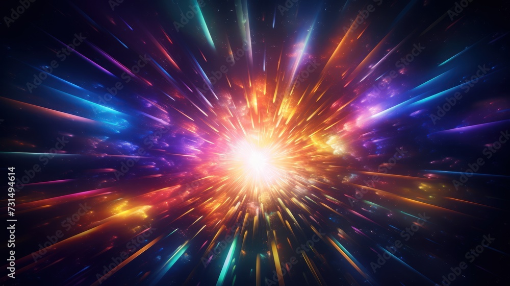 Disco light explosion with a spotlight center, spiral light beam, and vibrant rainbow colors in the illustration Disco light explosion with a spotlight center, spiral light beam, and vibrant rainbow colors in the illustration