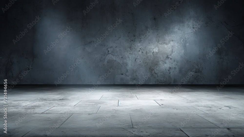 Empty studio space with dark concrete walls, a spotlight, and a concrete floor. Empty studio space with dark concrete walls, a spotlight, and a concrete floor.