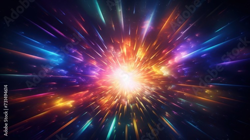 Disco light explosion with a spotlight center  spiral light beam  and vibrant rainbow colors in the illustration