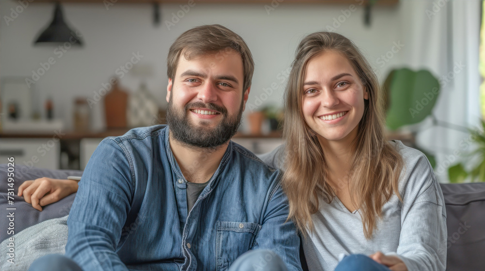 Cute couple, guy and girl sitting on the sofa
Cute couple, guy and girl sitting on the sofa