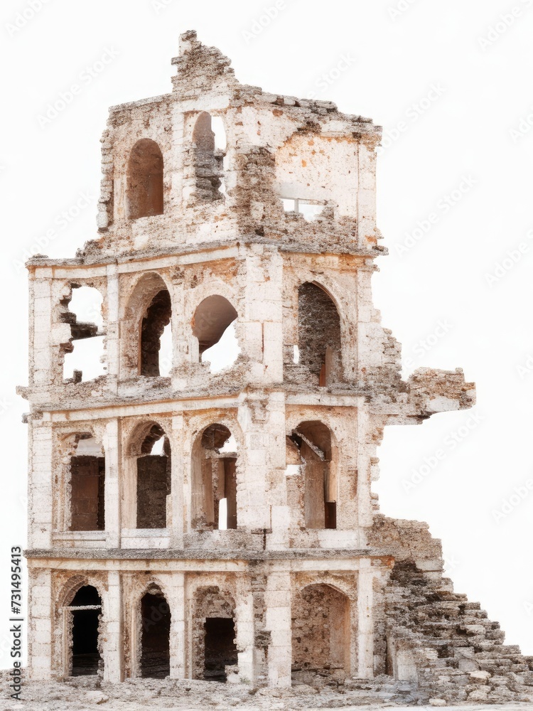 Ruined classic buildings isolated on white background Ruined classic buildings isolated on white background
