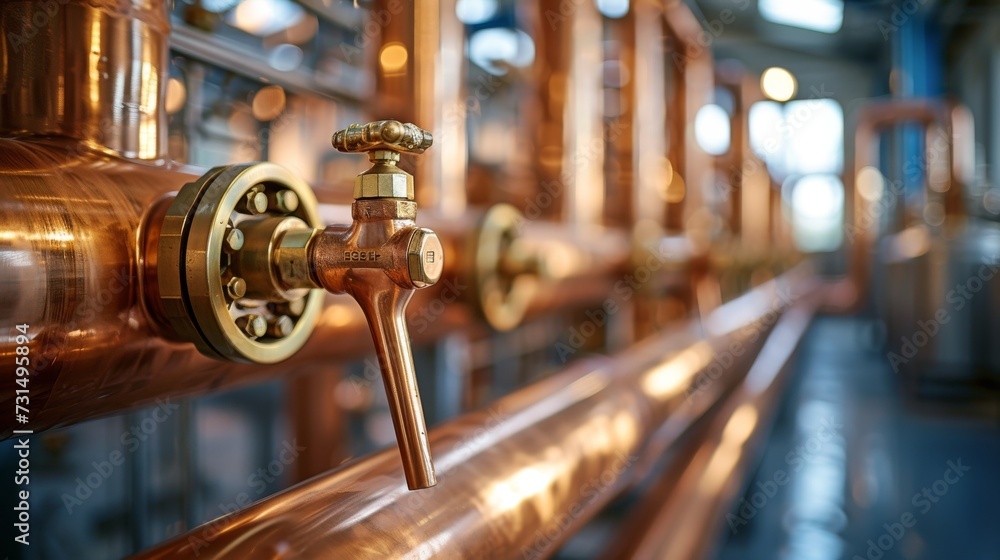 Copper pipes on factory or brewery Copper pipes on factory or brewery